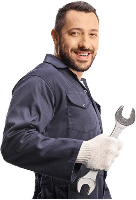 a mechanic holding a big wrench